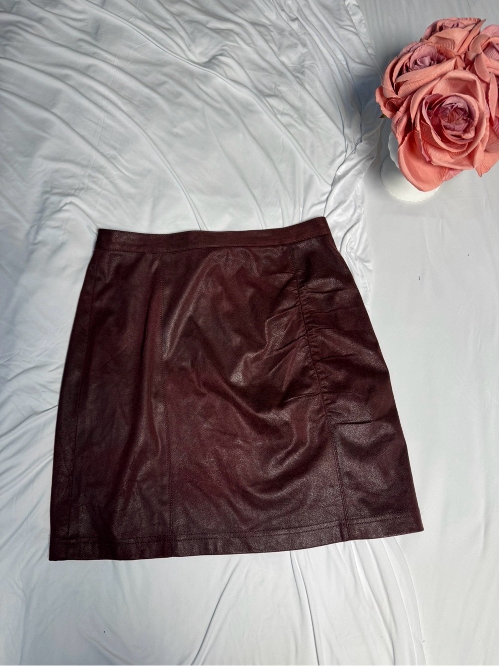 Free People Burgundy Vegan Leather Mini Skirt XS